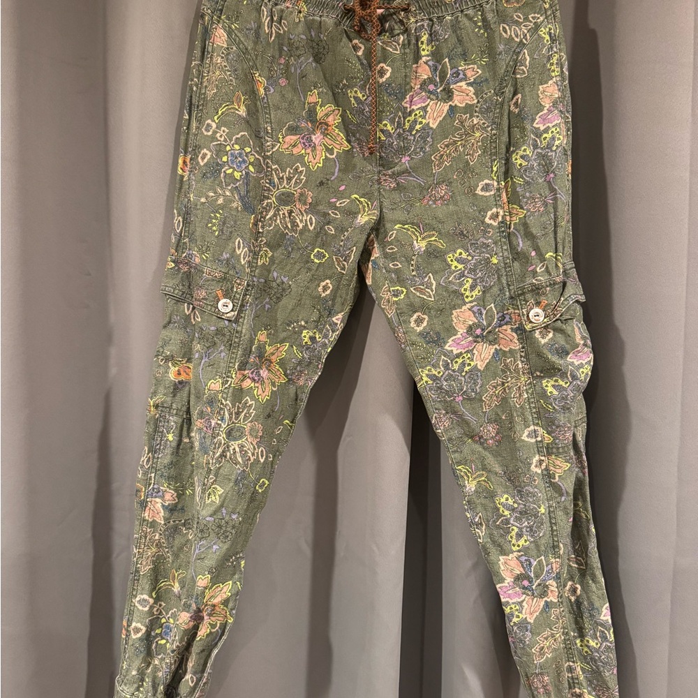 Anthropologie Floral Olive Cargo Pants